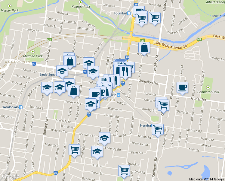map of restaurants, bars, coffee shops, grocery stores, and more near 764 Sandgate Road in Clayfield