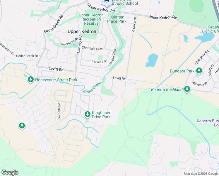 map of restaurants, bars, coffee shops, grocery stores, and more near 3 Nyamber Place in Upper Kedron