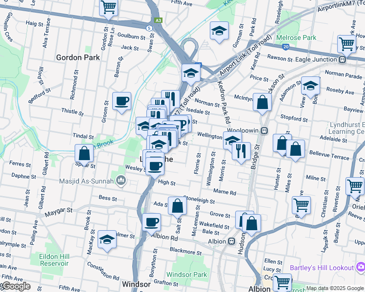 map of restaurants, bars, coffee shops, grocery stores, and more near 98 Chalk Street in Lutwyche