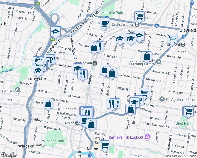 map of restaurants, bars, coffee shops, grocery stores, and more near 48 Lisson Grove in Wooloowin