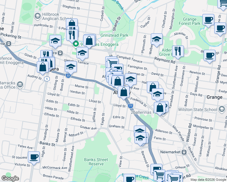 map of restaurants, bars, coffee shops, grocery stores, and more near 32 State Route 22 in Alderley