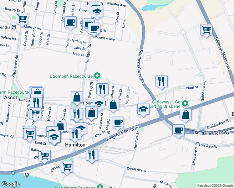 map of restaurants, bars, coffee shops, grocery stores, and more near 22 Silva Street in Ascot