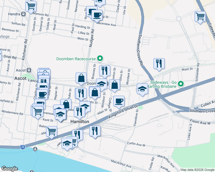 map of restaurants, bars, coffee shops, grocery stores, and more near 54 Jackson Street in Hamilton