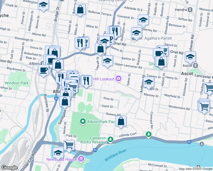 map of restaurants, bars, coffee shops, grocery stores, and more near 112 Crosby Road in Ascot