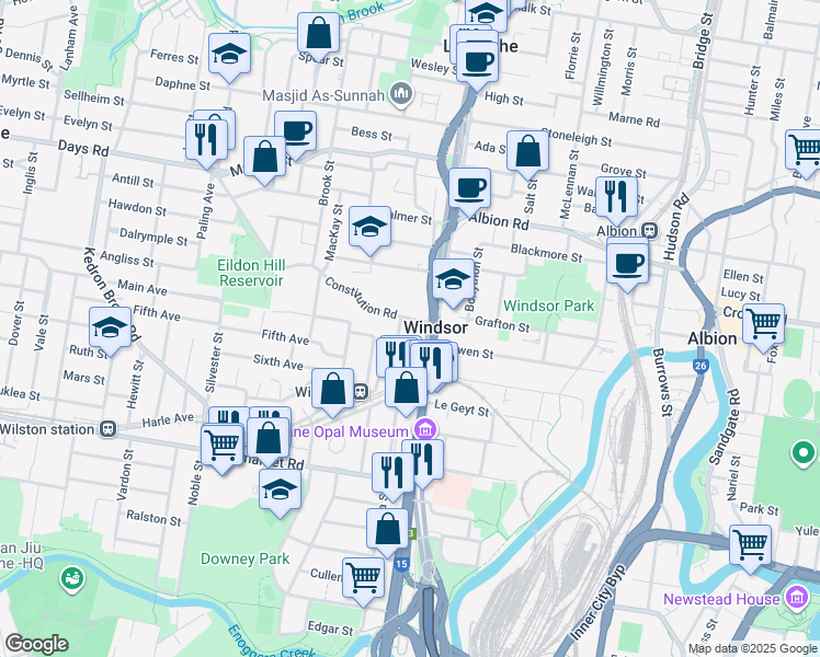 map of restaurants, bars, coffee shops, grocery stores, and more near 20 Constitution Road in Windsor