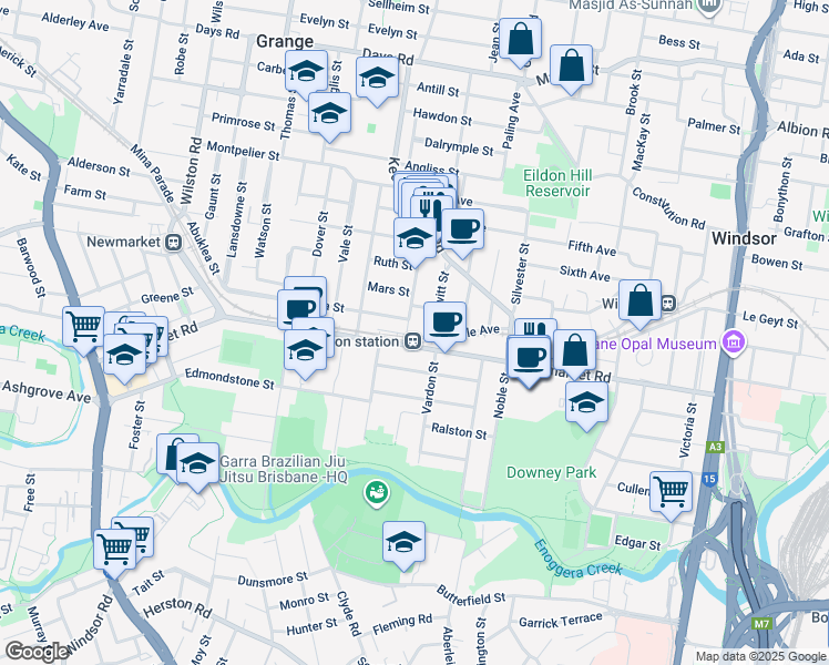 map of restaurants, bars, coffee shops, grocery stores, and more near 64 MacGregor Street in Wilston