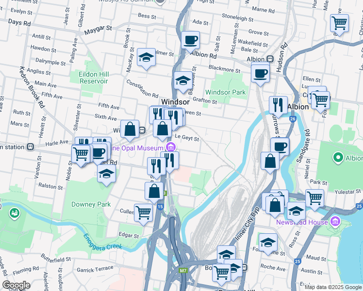 map of restaurants, bars, coffee shops, grocery stores, and more near 24 Grantson Street in Windsor