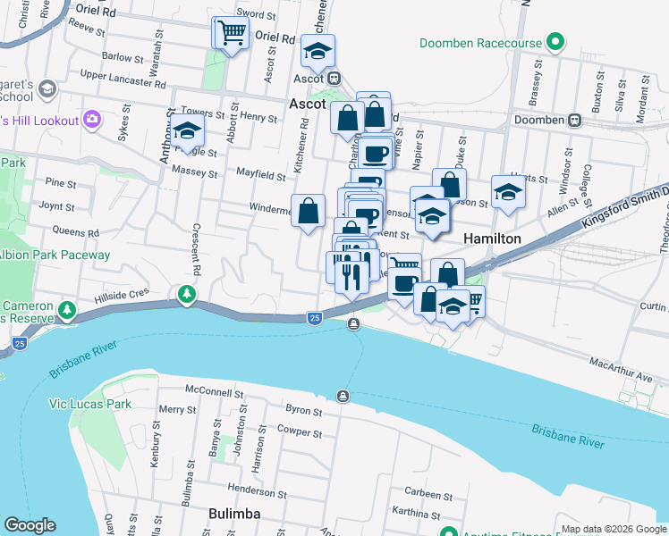 map of restaurants, bars, coffee shops, grocery stores, and more near 28 Rossiter Parade in Hamilton