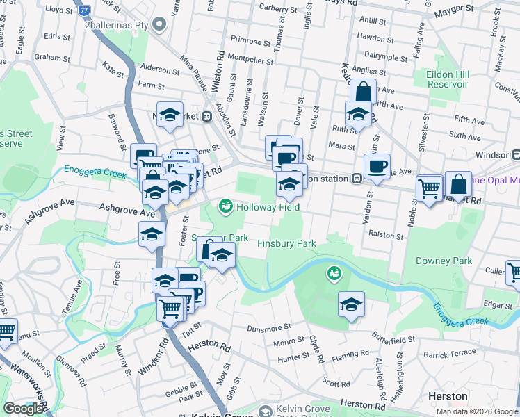map of restaurants, bars, coffee shops, grocery stores, and more near 117 Edmondstone Street in Newmarket