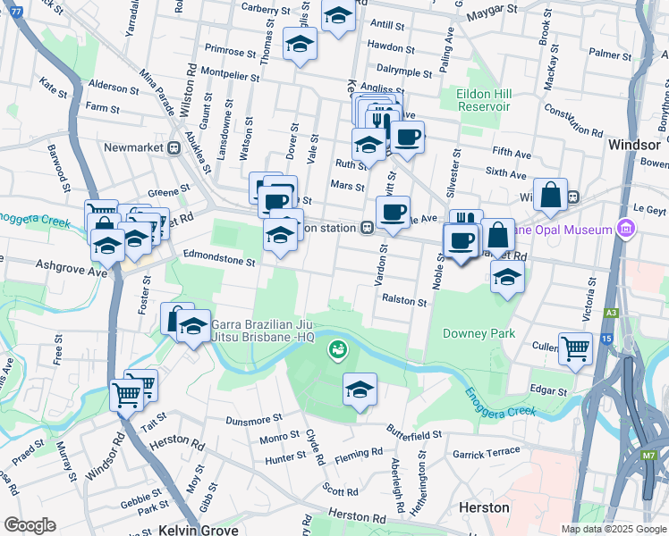 map of restaurants, bars, coffee shops, grocery stores, and more near Murray Street in Wilston
