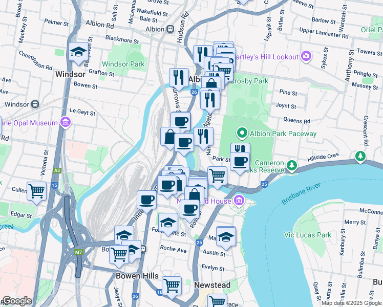 map of restaurants, bars, coffee shops, grocery stores, and more near 70 Sandgate Road in Albion