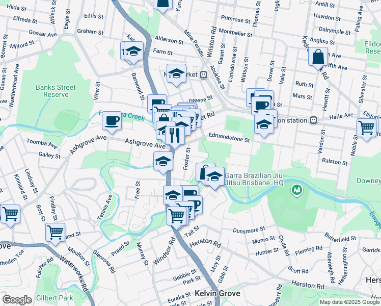 map of restaurants, bars, coffee shops, grocery stores, and more near 35 Foster Street in Newmarket