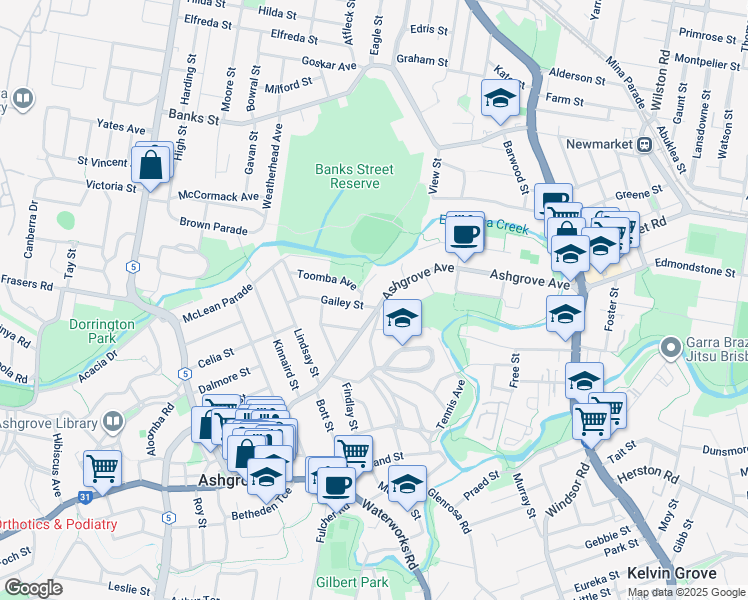 map of restaurants, bars, coffee shops, grocery stores, and more near 112 Ashgrove Avenue in Ashgrove