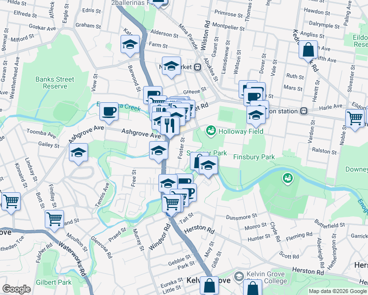 map of restaurants, bars, coffee shops, grocery stores, and more near 29 Foster Street in Newmarket