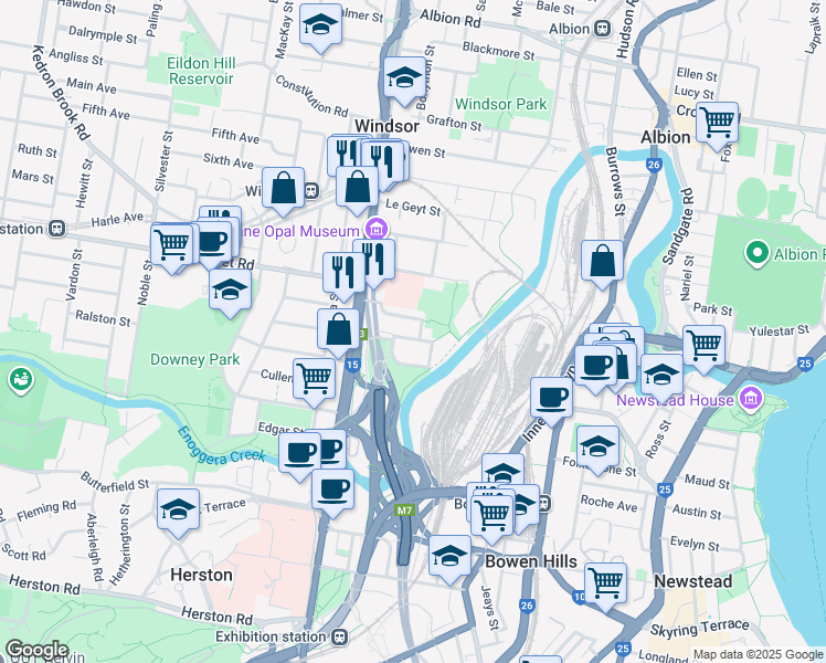 map of restaurants, bars, coffee shops, grocery stores, and more near 38 Gallway Street in Windsor