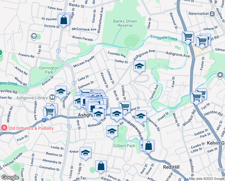 map of restaurants, bars, coffee shops, grocery stores, and more near 43 Ashgrove Avenue in Ashgrove