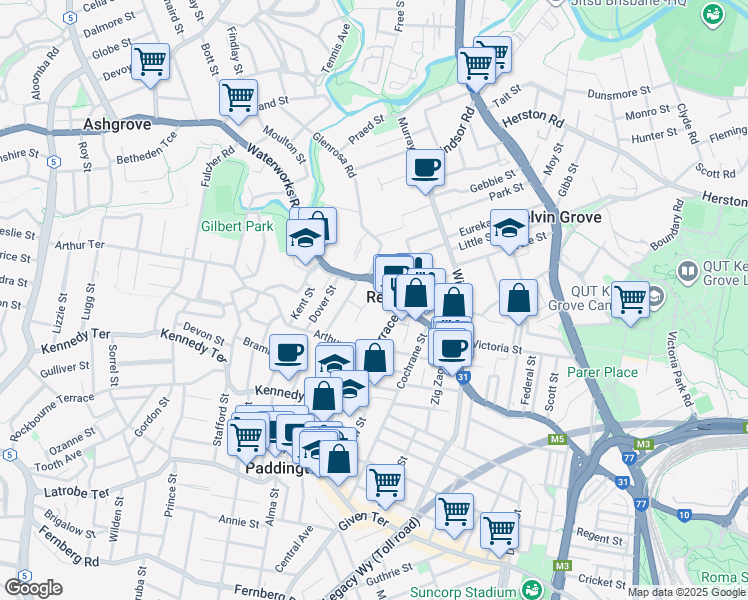 map of restaurants, bars, coffee shops, grocery stores, and more near 6 Lemnos Street in Red Hill