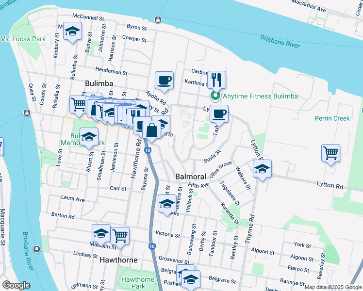 map of restaurants, bars, coffee shops, grocery stores, and more near 36 Andrew Street in Balmoral