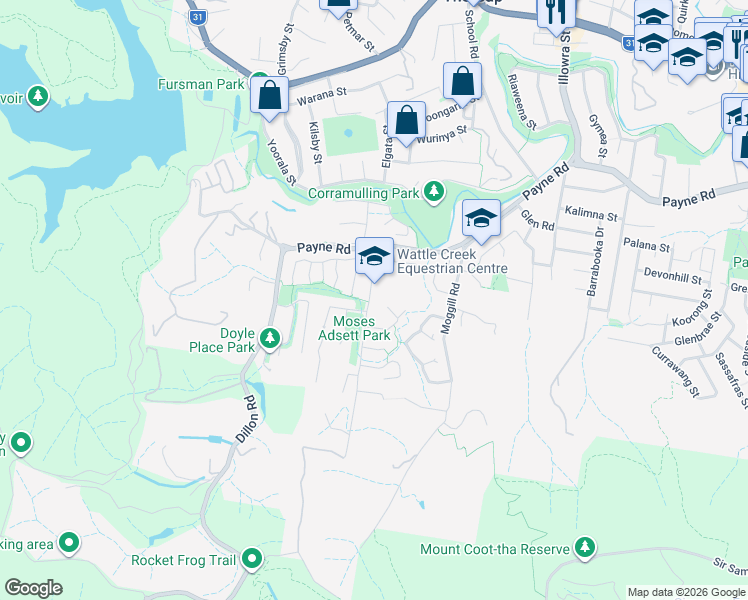 map of restaurants, bars, coffee shops, grocery stores, and more near 30 Kays Road in The Gap