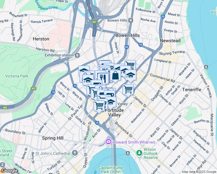 map of restaurants, bars, coffee shops, grocery stores, and more near LOT 4 Constance Street in Fortitude Valley