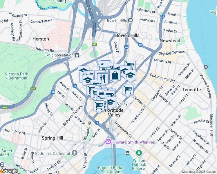 map of restaurants, bars, coffee shops, grocery stores, and more near LOT 4 Constance Street in Fortitude Valley
