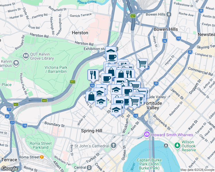 map of restaurants, bars, coffee shops, grocery stores, and more near 259 Water Street in Spring Hill