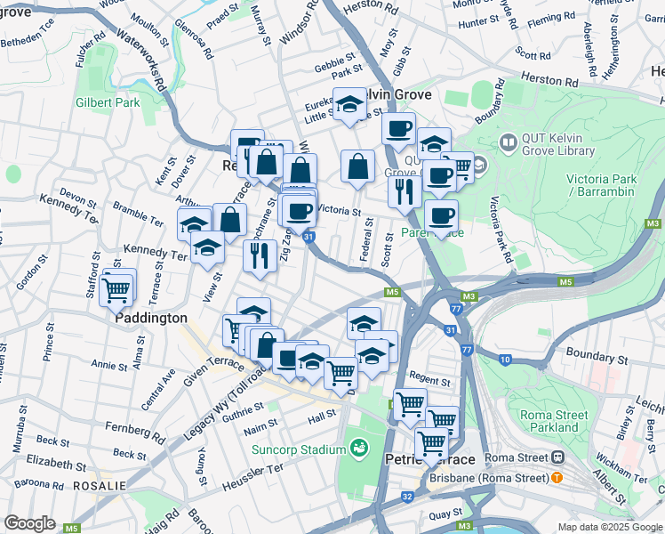 map of restaurants, bars, coffee shops, grocery stores, and more near 110 Musgrave Road in Red Hill