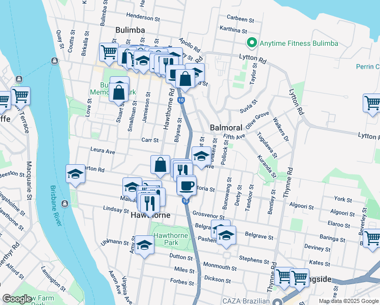 map of restaurants, bars, coffee shops, grocery stores, and more near 259 Riding Road in Balmoral