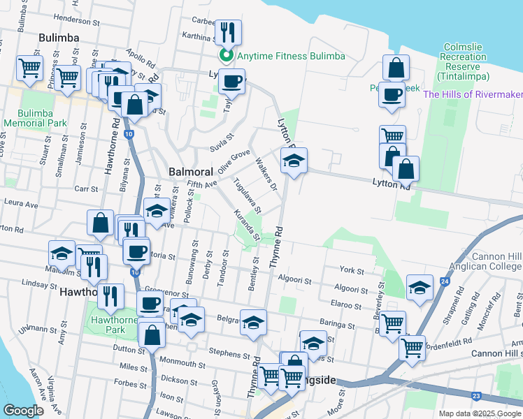 map of restaurants, bars, coffee shops, grocery stores, and more near 15 Quinn Street in Balmoral