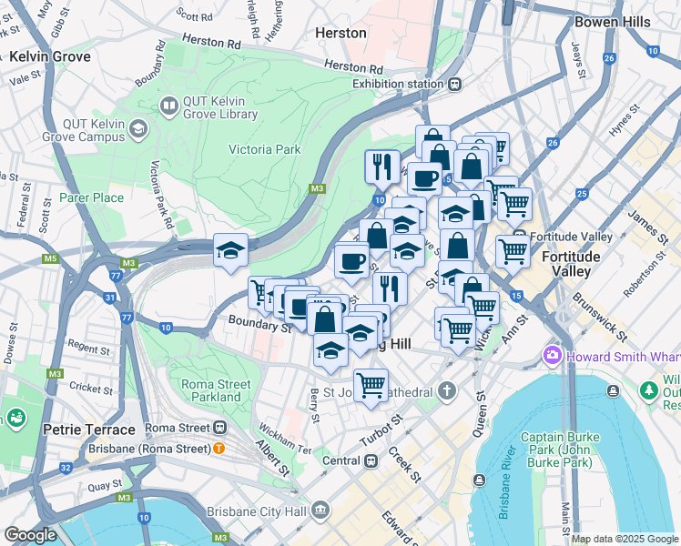 map of restaurants, bars, coffee shops, grocery stores, and more near 58 York Parade in Spring Hill