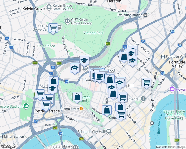 map of restaurants, bars, coffee shops, grocery stores, and more near 97 Bradley Street in Spring Hill