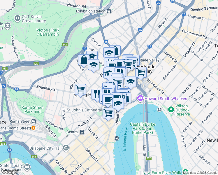 map of restaurants, bars, coffee shops, grocery stores, and more near 97 School Street in Spring Hill