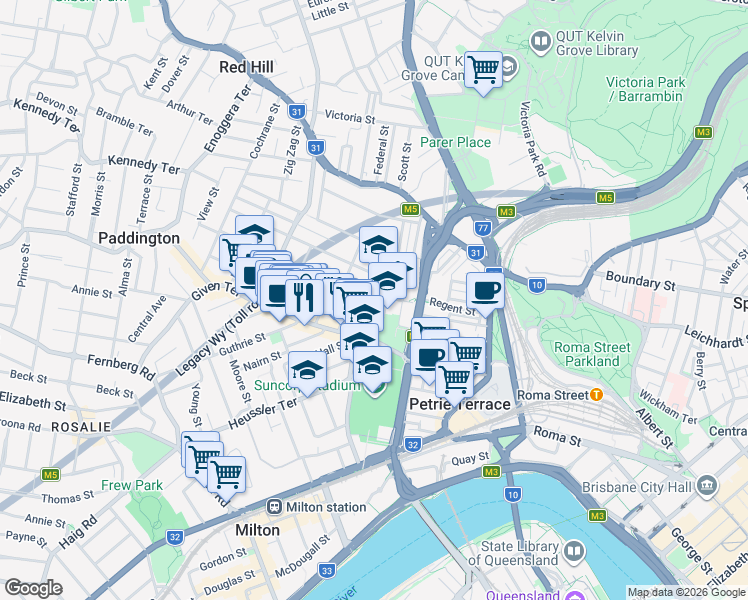 map of restaurants, bars, coffee shops, grocery stores, and more near 28 Charlotte Street in Paddington