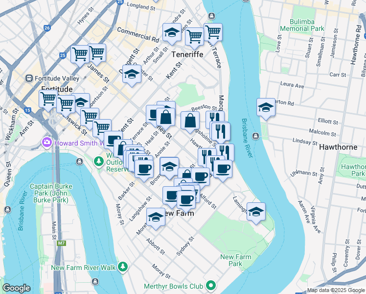 map of restaurants, bars, coffee shops, grocery stores, and more near in Teneriffe