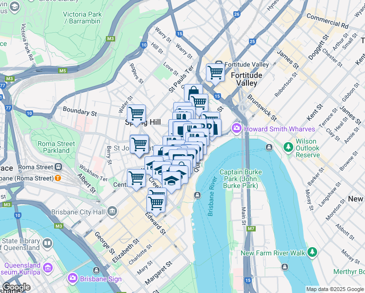 map of restaurants, bars, coffee shops, grocery stores, and more near 410 Ann Street in Red Hill