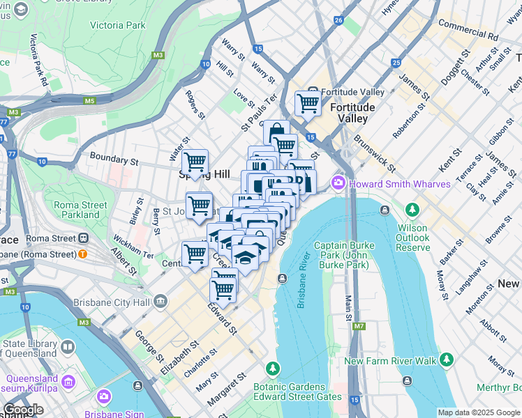 map of restaurants, bars, coffee shops, grocery stores, and more near 410 Ann Street in Red Hill