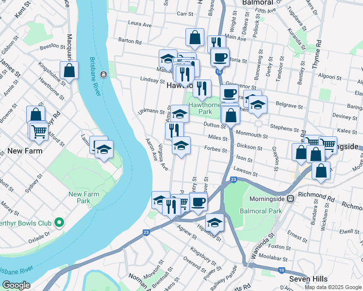 map of restaurants, bars, coffee shops, grocery stores, and more near 88 Forbes Street in Hawthorne