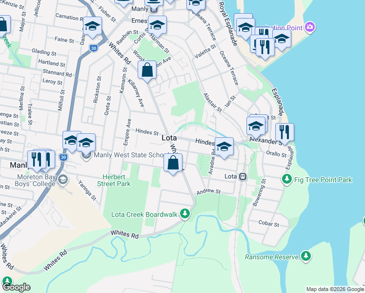 map of restaurants, bars, coffee shops, grocery stores, and more near 97 Richard Street in Lota