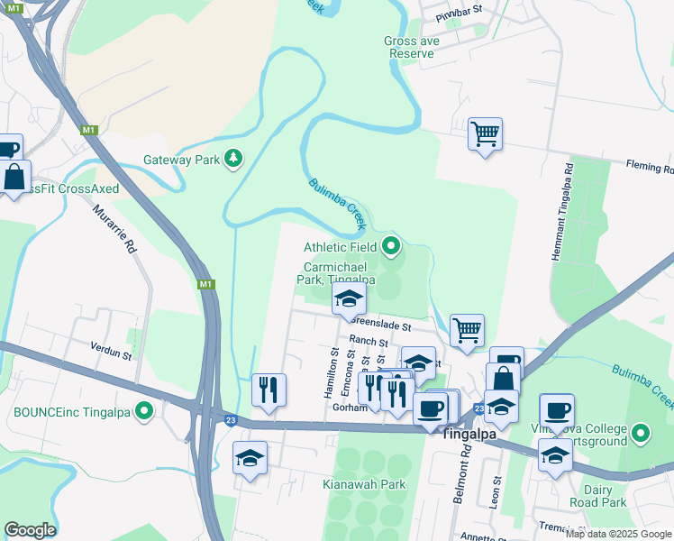 map of restaurants, bars, coffee shops, grocery stores, and more near 175 Boundary Street in Tingalpa