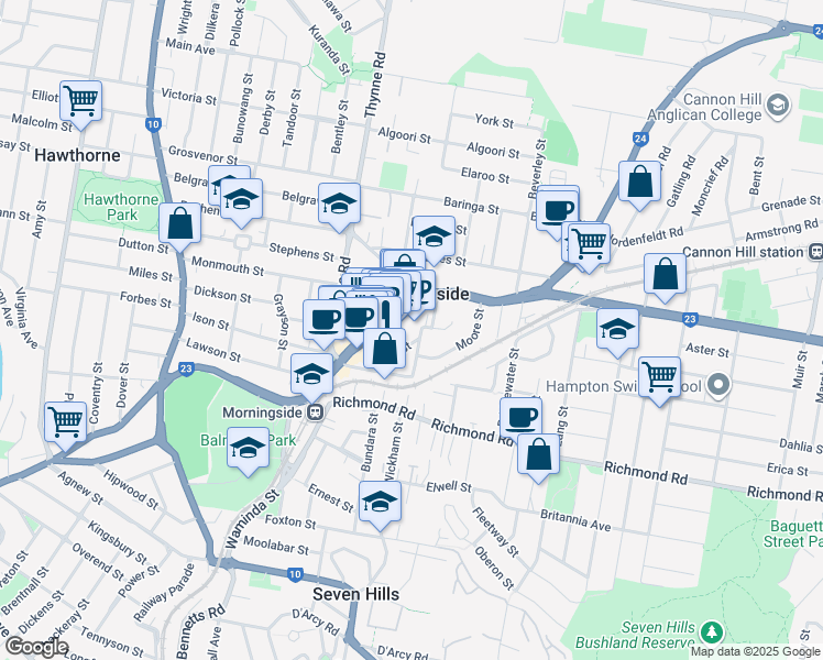 map of restaurants, bars, coffee shops, grocery stores, and more near 44 Key Street in Morningside
