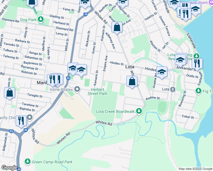 map of restaurants, bars, coffee shops, grocery stores, and more near 66 Herbert Street in Lota