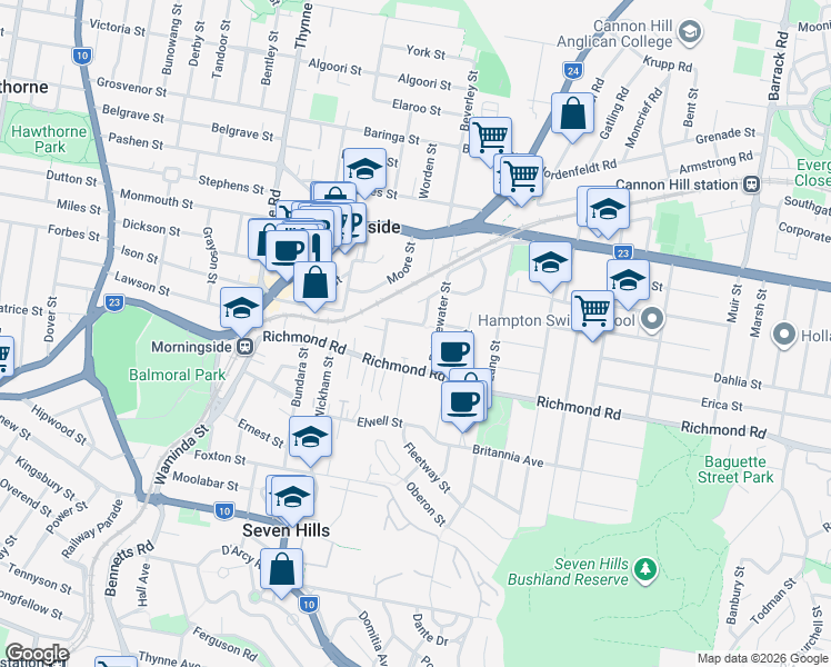 map of restaurants, bars, coffee shops, grocery stores, and more near 12 Jersey Street in Morningside
