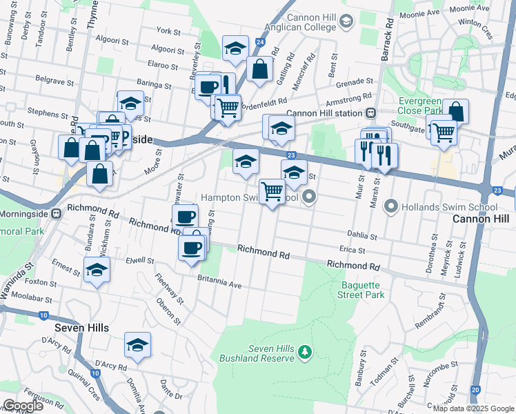 map of restaurants, bars, coffee shops, grocery stores, and more near 1 Blackwood Avenue in Cannon Hill