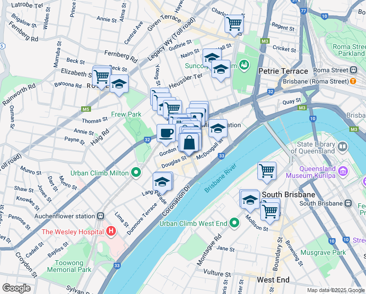 map of restaurants, bars, coffee shops, grocery stores, and more near 25 Park Road in Milton