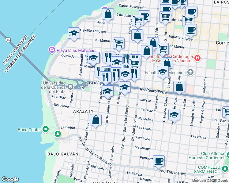 map of restaurants, bars, coffee shops, grocery stores, and more near 444 Doctor R. Carrillo in Corrientes