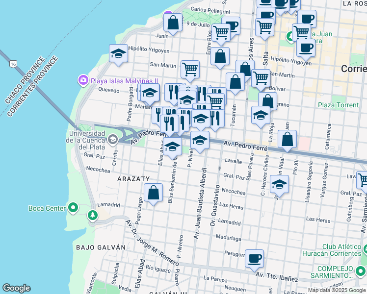 map of restaurants, bars, coffee shops, grocery stores, and more near 444 Doctor R. Carrillo in Corrientes