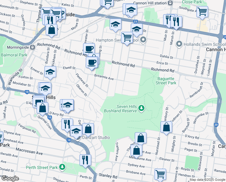 map of restaurants, bars, coffee shops, grocery stores, and more near 117 Blackwood Avenue in Morningside
