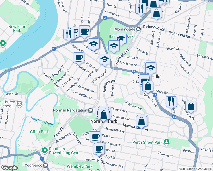 map of restaurants, bars, coffee shops, grocery stores, and more near 285 Bennetts Road in Norman Park