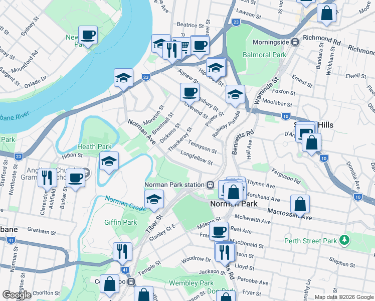 map of restaurants, bars, coffee shops, grocery stores, and more near 22 Longfellow Street in Norman Park