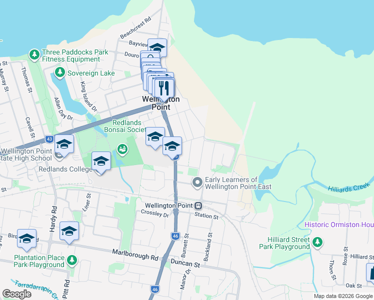 map of restaurants, bars, coffee shops, grocery stores, and more near 7 Rye Street in Wellington Point